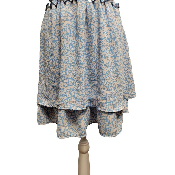 Cottagecore Womens Medium Dress Ditzy Floral Blue Cream Layered Smocked Prairie - Picture 4 of 11